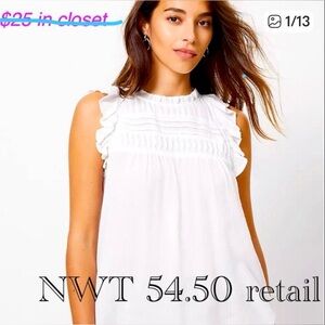 #829-NWT-(S)Loft white pintucked ruffle shell sleeveless top,